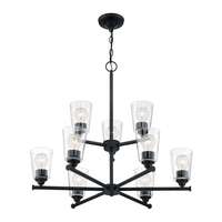 28&quot; - 9 Light - 60W Max Matte Black Finish Clear Seeded Glass Nuvo Lighting