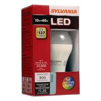 10 Watt - 800 Lumens 5000K - A19 LED 80 CRI - Non-Dimmable 25,000 Hour Sylvania
